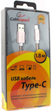 Кабель USB 2.0 Am - Type-C 1.8m (CC-G-USBC02Cu-1.8M, серия Gold, не спутывается, блистер, gold) Cablexpert