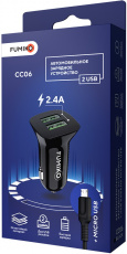 Зарядное устройство от прикуривателя FUMIKO CC06 (FCC06-06, 12/24V - USB, 2 USB разъёма, 2.4А max, быстрая зарядка, кабель microUSB 1m, black)