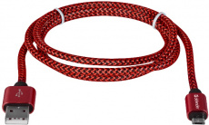 Кабель USB 2.0 Am - micro USB 1.0m (USB08-03T PRO, 2.1A, нейлоновая оплётка, red) Defender