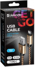 Кабель USB 2.0 Am - Type-C 1.0m (USB09-03T PRO, 2.1A, нейлоновая оплётка, gold) Defender