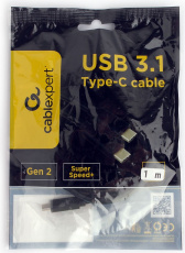 Кабель USB 3.1 Type-C - Type-C 1.0m (CCP-USB3.1-CMCM2-1M, медь, 5А, 100W, быстрая зарядка, QC3.0, PD, двойное экранирование, black) Cablexpert