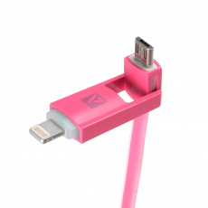 Кабель USB 2.0 Am - micro USB + Lightning 1.0m (ACD-U914-PMM, плоский силиконовый шнур, magenta) ACD