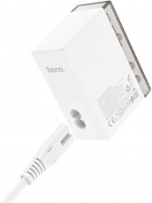Адаптер питания скоростной hoco N36 Fuerza (100-240V - 6x USB, USB Type-C, 5V-3А, 9V-3A, 12V-3A, 15V-3A, 20V-3.25A, 65W max, быстрая зарядка, QC3.0, PD, GaN, кабель 1.2m, white-black)