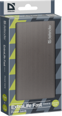 Внешний аккумулятор Defender ExtraLife Fast 10000 B (литий-полимерный, 10000mAh, 2*USB 3A + USB Type-C, вход 2A, металлический, black)