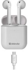 Гарнитура Defender Twins 631 (затычки, беспроводная, Bluetooth 5.0, с микрофоном, до 4 часов работы от батареи, white)