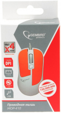 Мышь Gembird MOP-410-O (USB, optical, 1600dpi, 1.5m, soft-touch, white-orange)
