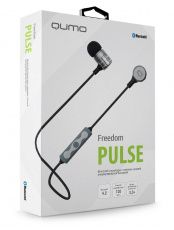 Гарнитура QUMO Freedom Pulse (затычки, беспроводная, Bluetooth 4.2, с микрофоном, 120mAh, до 3.5 часов работы от батареи, black-grey)