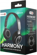 Наушники FUMIKO HARMONY (FBH12-01, накладные закрытые, беспроводные, Bluetooth 5.0, AUX, с микрофоном, до 10м., до 4 часов работы от батареи, microSD до 32Gb, FM, black)