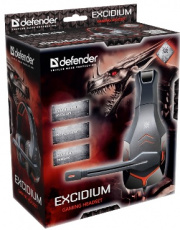 Наушники Defender EXCIDIUM (полноразмерные закрытые, c микрофоном, регулятор, игровые, 2.2m, промо-код "Crossout", black-red)
