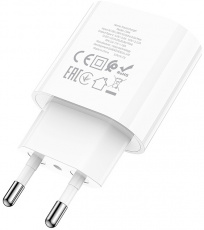 Адаптер питания hoco C94A Metro (100-240V - USB, USB Type-C, 5V-3А, 9V-2.22A, 12V-1.67A, 20W, быстрая зарядка, PD, white)