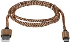 Кабель USB 2.0 Am - Type-C 1.0m (USB09-03T PRO, 2.1A, нейлоновая оплётка, gold) Defender