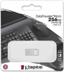 Флеш накопитель USB 3.2 256Gb Kingston DTMicro (DTMC3G2/256GB, 200MB/s, silver)