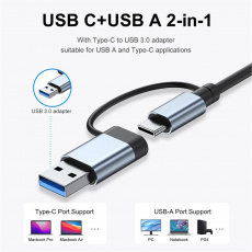 USB 3.0/Type-C HUB (Type-C, USB3.0+3*USB2.0, картридер microSD+SD, 3.5 audio, металл, blue)