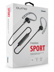 Гарнитура QUMO Freedom Sport (затычки, беспроводная, Bluetooth 4.2+EDR, с микрофоном, 70mAh, до 3.5 часов работы от батареи, black-grey)