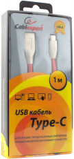 Кабель USB 2.0 Am - Type-C 1.0m (CC-G-USBC01R-1M, серия Gold, не спутывается, блистер, red) Cablexpert