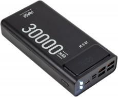 Внешний аккумулятор Hiper DELTA 30000 (литий-полимерный, 30000mAh, Type-C 5-12V 22.5W + USB 5-12V 22.5W + 3*USB 5V 10.5W, вход Type-C 5-12V 20W + Micro USB 5-12V 20W + Lightning 5V 10.5W, QC, BC, PD, black)