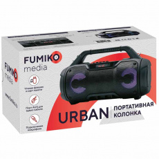 Колонка FUMIKO URBAN (6W, портативная, аккумулятор 1500mAh, Bluetooth, разъем для поключения микрофона, AUX, USB, MicroSD, FM, MP3, фонарь, black)