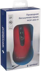 Мышь Gembird MOP-400-R (USB, optical, 1000dpi, бесшумный клик, 1.45m, soft-touch, black-red)