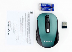 Мышь беспроводная Gembird MUSW-420-2 (optical, 1600dpi, 2xAAA, soft-touch, black-green)