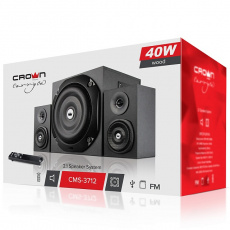 Колонки Crown CMS-3801 (2x10W, Subwoofer 20W, FM, USB, SD, ПДУ, black)