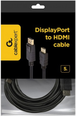Кабель DisplayPort (m) - HDMI (m) 5.0m (CC-DP-HDMI-5M, экранированный, black) Cablexpert