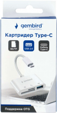 Карт-ридер Gembird (FD2-MSD-2, USB OTG, SDXC, microSD, до 512Gb, white, USB 3.1 Type-C)