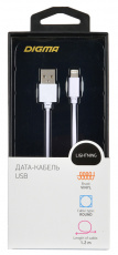 Кабель USB 2.0 Am - Lightning 1.2m (1084558, 2A, white) Digma