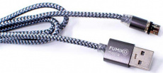 Кабель USB 2.0 Am - micro USB 1.0m (FMC-01GREYM, 2.4A, нейлоновая оплётка, магнитный, grey) FUMIKO