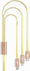 Кабель USB 2.0 Am - Lightning + micro USB + Type-C 1.0m (UPL12 One Pull, 2A, силиконовый шнур, gold) hoco
