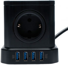 Сетевой фильтр Cablexpert Tower (TWR-5-U4-B-2, 5 розеток, 4*USB 2.4A (3.1A max), 2500W, 10A, black) RTL