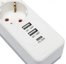 Сетевой фильтр Гарнизон Мультипорт 2.0 (EPS-OP-4-CU2-W-2, 4 розетки, 2 метра, 2*USB 3A, QC 18W, USB Type-C 3A, PD 20W, 10A, white) OEM