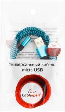 Кабель USB 2.0 Am - micro USB 1.0m (CC-mUSB2bl 1m, нейлоновая оплетка, пакет, blue) Cablexpert