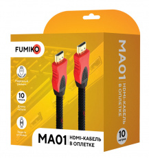 Кабель HDMI (m) - HDMI (m) 10.0m (FMA01-04, с позолоченными контактами, 2 ферритовых фильтра, нейлоновая оплётка, black-red) FUMIKO