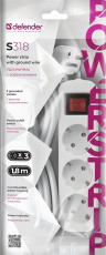 Сетевой удлинитель Defender S318 (3 розетки, 1,8 метра, 10A, white) OEM