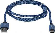 Кабель USB 2.0 Am - Type-C 1.0m (USB09-03T PRO, 2.1A, нейлоновая оплётка, blue) Defender