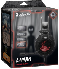 Наушники Defender Limbo (полноразмерные закрытые, c микрофоном, игровые, подсветка, подключение по USB, виртуальный объёмный звук 7.1, 2.2m, промо-код "Crossout", black-red)