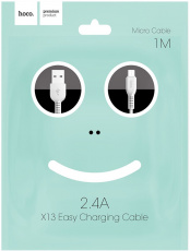 Кабель USB 2.0 Am - micro USB 1.0m (X13 Easy charged, 2.4A, быстрая зарядка, white) hoco