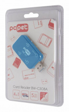 Карт-ридер PC Pet 4-in-1 (BW-C308A, SDHC, microSD, MS, M2, blue, USB3.0)