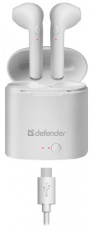 Гарнитура Defender Twins 630 (затычки, беспроводная, Bluetooth 5.0, с микрофоном, до 4 часов работы от батареи, white)