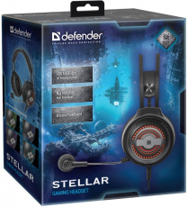 Наушники Defender Stellar (полноразмерные закрытые, c микрофоном, регулятор, игровые, 2.2m, подсветка, промо-код "Crossout", black)