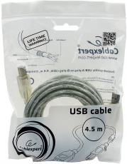 Кабель USB 2.0 Am - Bm 4.5m (CCF-USB2-AMBM-TR-15, медь, ферритовый фильтр, экранированный, transparent) Cablexpert