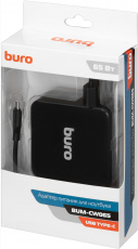 Зарядное устройство для ноутбука Buro BUM-CW065 (вход 110-240V, выход 3,3/5/9/12/14,5/15/20V (автоопределение), Type-C 1.5m, PD3.0, 65W, black)