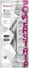 Сетевой удлинитель Defender E518 (5 розеток, 1,8 метра, 10A, white) OEM