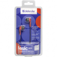 Наушники Defender Basic-604 (затычки, без микрофона, 1.1m, black-red)