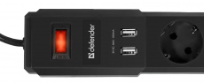 Сетевой фильтр Defender DFS 451 (5 розеток., 1.8 метра, 2*USB 1A, black) RTL