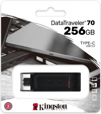 Флеш накопитель USB 3.2 256Gb Kingston DataTraveler 70 (DT70/256GB, OTG Type-C, black)