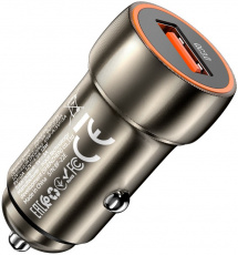 Зарядное устройство от прикуривателя hoco Z46 Blue shield (12/24V - USB, 3А, 18W, быстрая зарядка, QC3.0, grey)