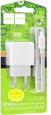 Адаптер питания hoco CS12A Ocean (110-240V - USB, 5V-3А, 9V-2A, 12V-1.5A, 18W, быстрая зарядка, QC3.0, кабель Type-C 1m, white)