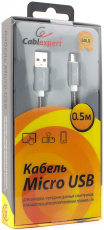 Кабель USB 2.0 Am - micro USB 0.5m (CC-G-mUSB02Gy-0.5M, серия Gold, не спутывается, titan) Cablexpert