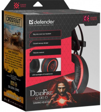Наушники Defender DeadFire G-530D (полноразмерные закрытые, c микрофоном, игровые, 2.2m, промо-код "Crossout", black-red)